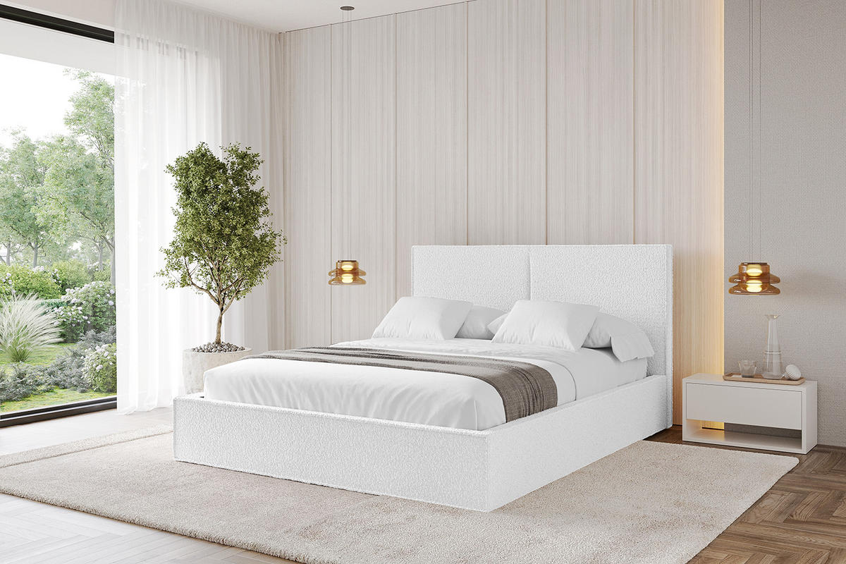 POLSTERBETT mit Bettkasten und Lattenrost, Bett mit Matratze H3/H4 - EMMI 160x200 Weiß - Weiß, Holzwerkstoff/Textil (160/200cm) - ALTDECOR