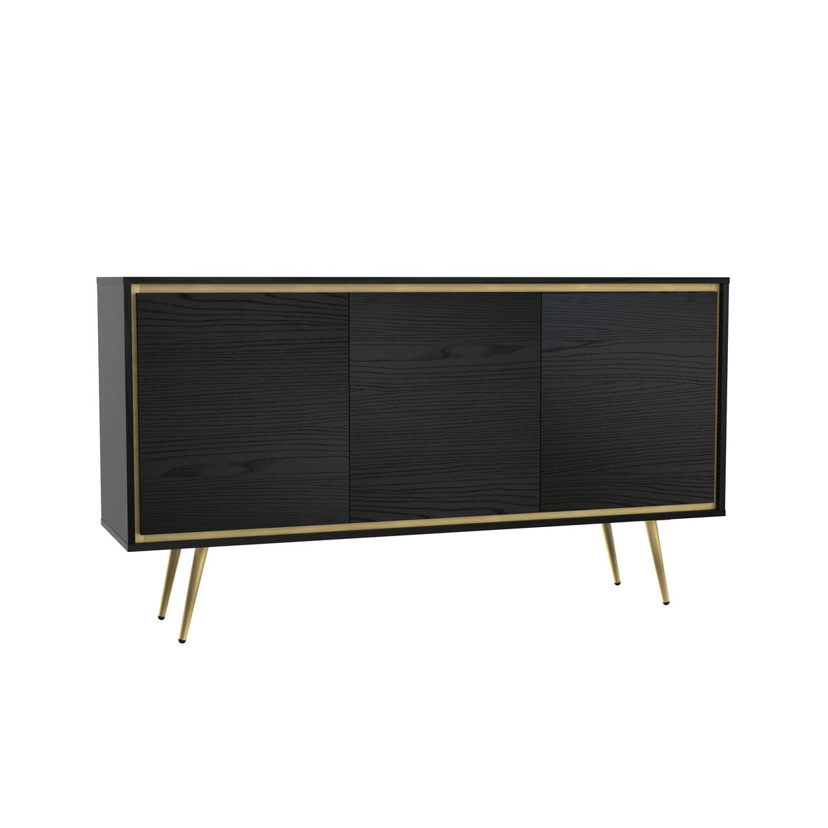 KOMMODE Lori mit 3 Türen, Push-to-open-Öffnung, schwarz - Schwarz, Holzwerkstoff/Metall (150/80/40cm) - Beautysofa