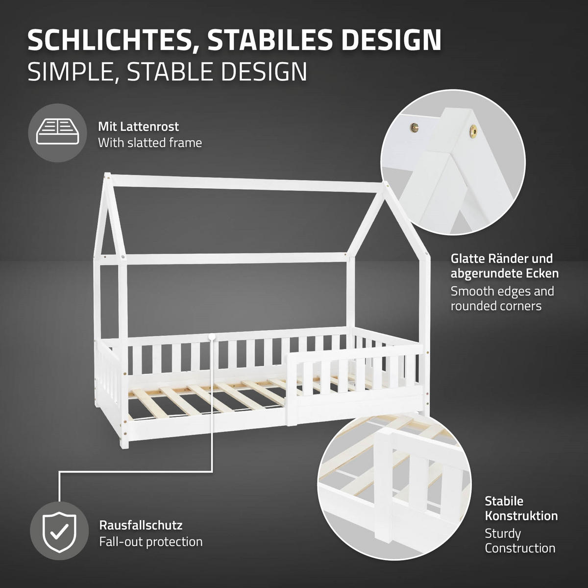 KINDERBETT mit Dach und Matratze 80x160 cm Weiß - Weiß, Holz (88/132/165cm) - ML-DESIGN