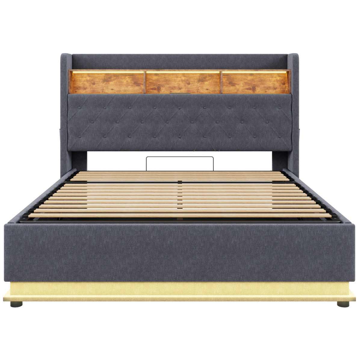 POLSTERBETT 160/200 cm Grau mit LED-Beleuchtung, Stauraum und USB-Anschluss - Grau, Textil (160/200cm) - Flora Grace