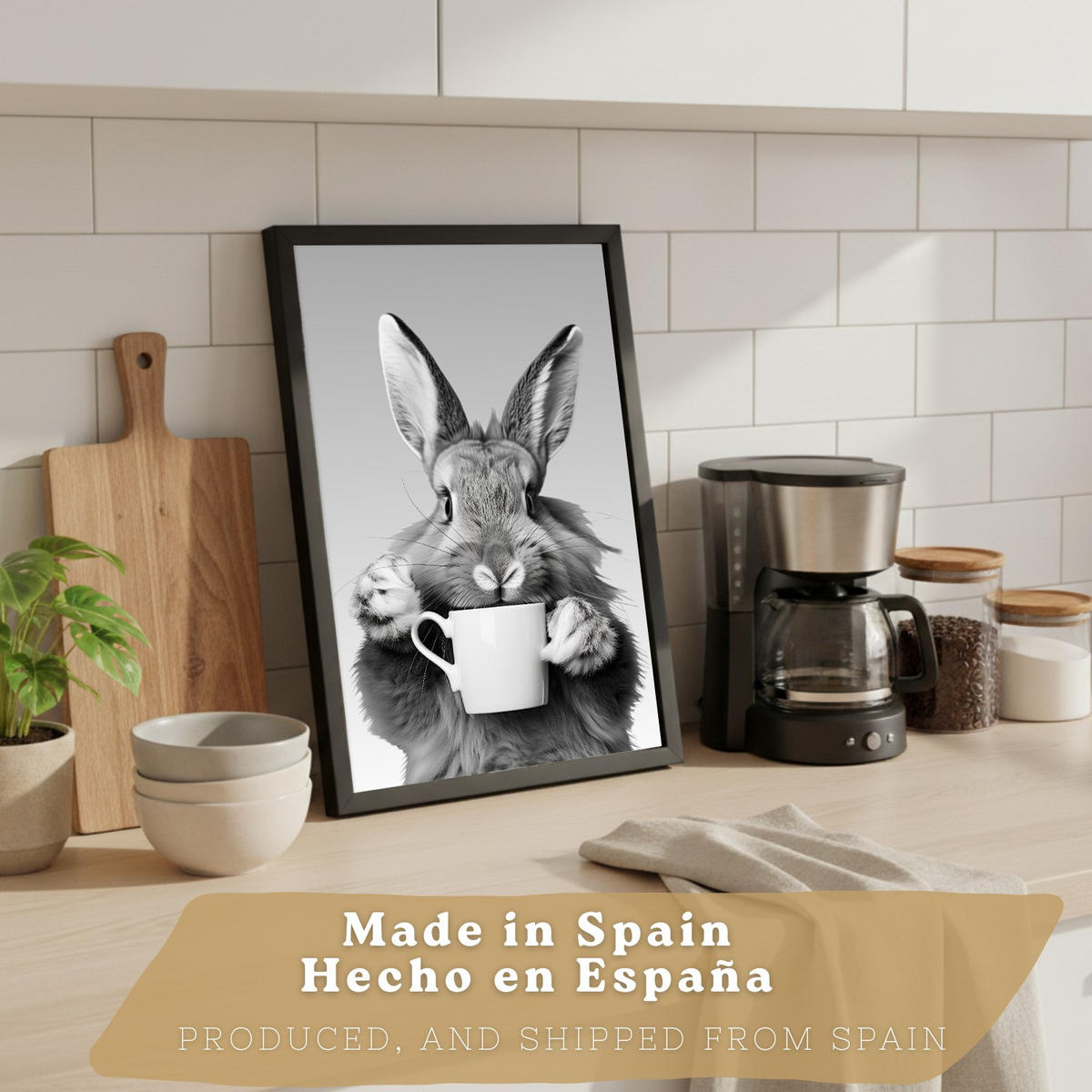 PLAKAT Sada 4 Funny Animals byn A3 Černý rám - černá, papír (29.7/1/42cm) - Nacnic