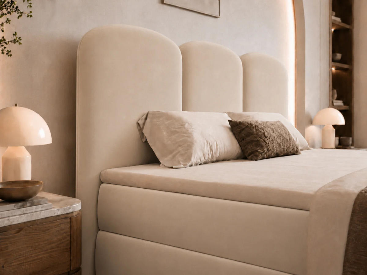 BOXBETT ROYAL 120x200 cm in Hellbeige, Bettkasten, Topper, Velvet-Stoff - Beige, Holz/Textil (120/200cm) - EMLAR Home