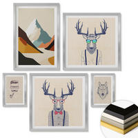 WANDBILDER 5er Set - 50x50 cm & 20x30 cm & 40x60 cm Silberner Rahmen - Strand, Leuchtturm, Berge, Wiesen, Blumen - Silberfarben, Kunststoff (40/60cm) - ArtPrintCave
