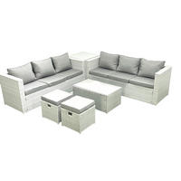 GARTENGARNITUR mit 3-SITZER SOFA,COUCHTISCH Polyrattan Hellgrau-Mix 8-Sitzer - Hellgrau/Grau, Glas/Kunststoff - Fimous