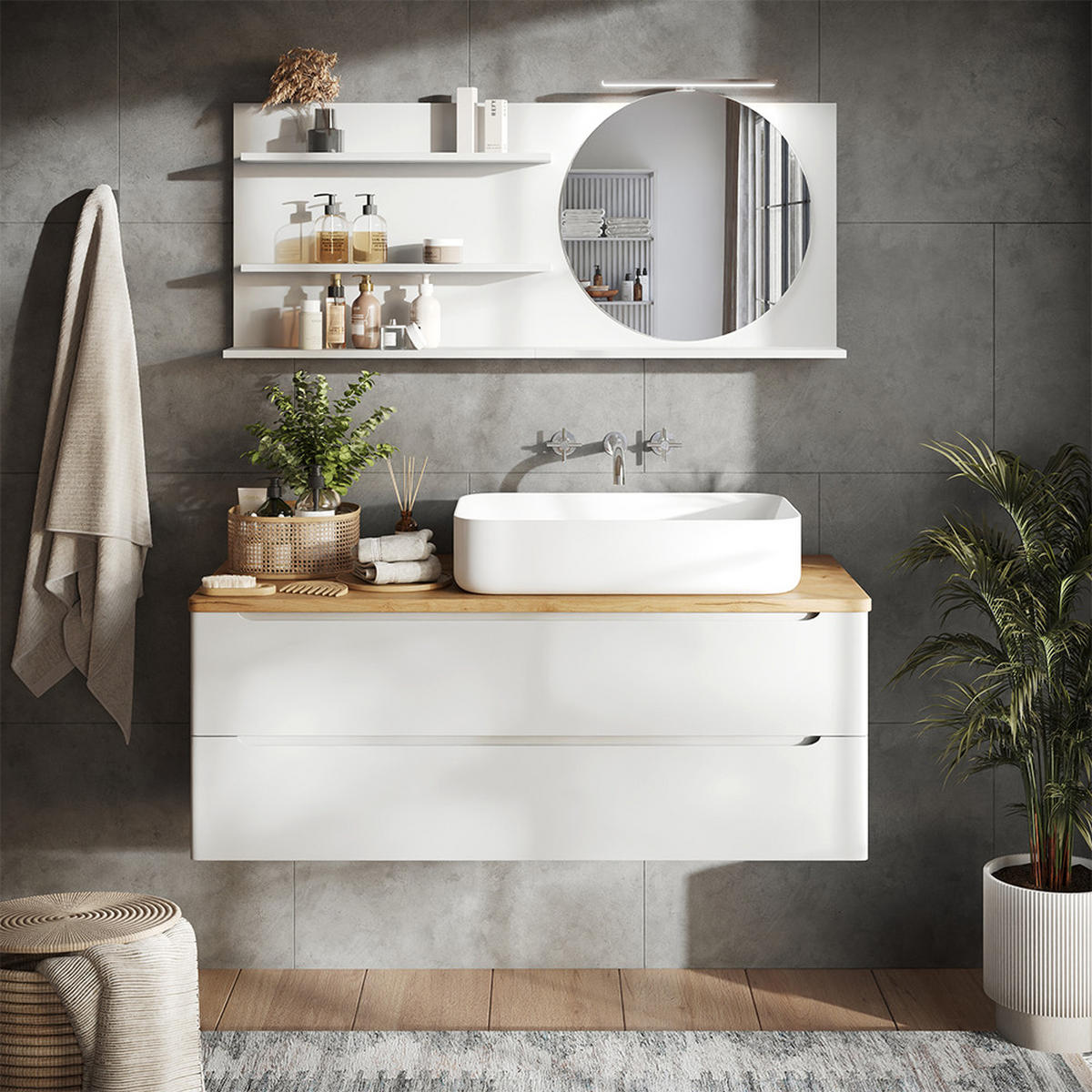 BADSPIEGELSCHRANK Avena Weiß 120 x 50 cm mit 3 offenen Fächern - Weiß, Holzwerkstoff (120/50/13.5cm) - Vicco