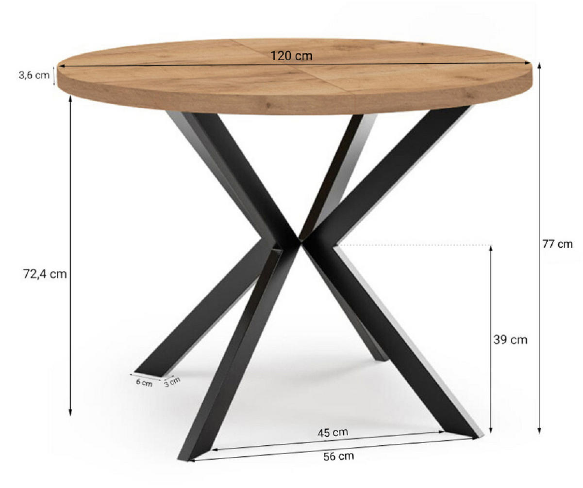 ESSTISCH ENDIK, Durchmesser: 120 / 220 cm, Farbe: Weiß - Weiß, Holzwerkstoff/Metall (220/120/77cm) - Dekori_Interiors