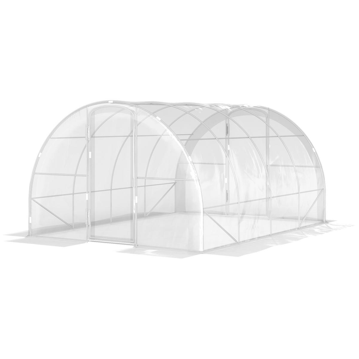 GEWÄCHSHAUS DE-12020 mit 2 Scharniertüren & PE-Bache Grün - Transparent, Kunststoff (295/195/395cm) - ComfortXL