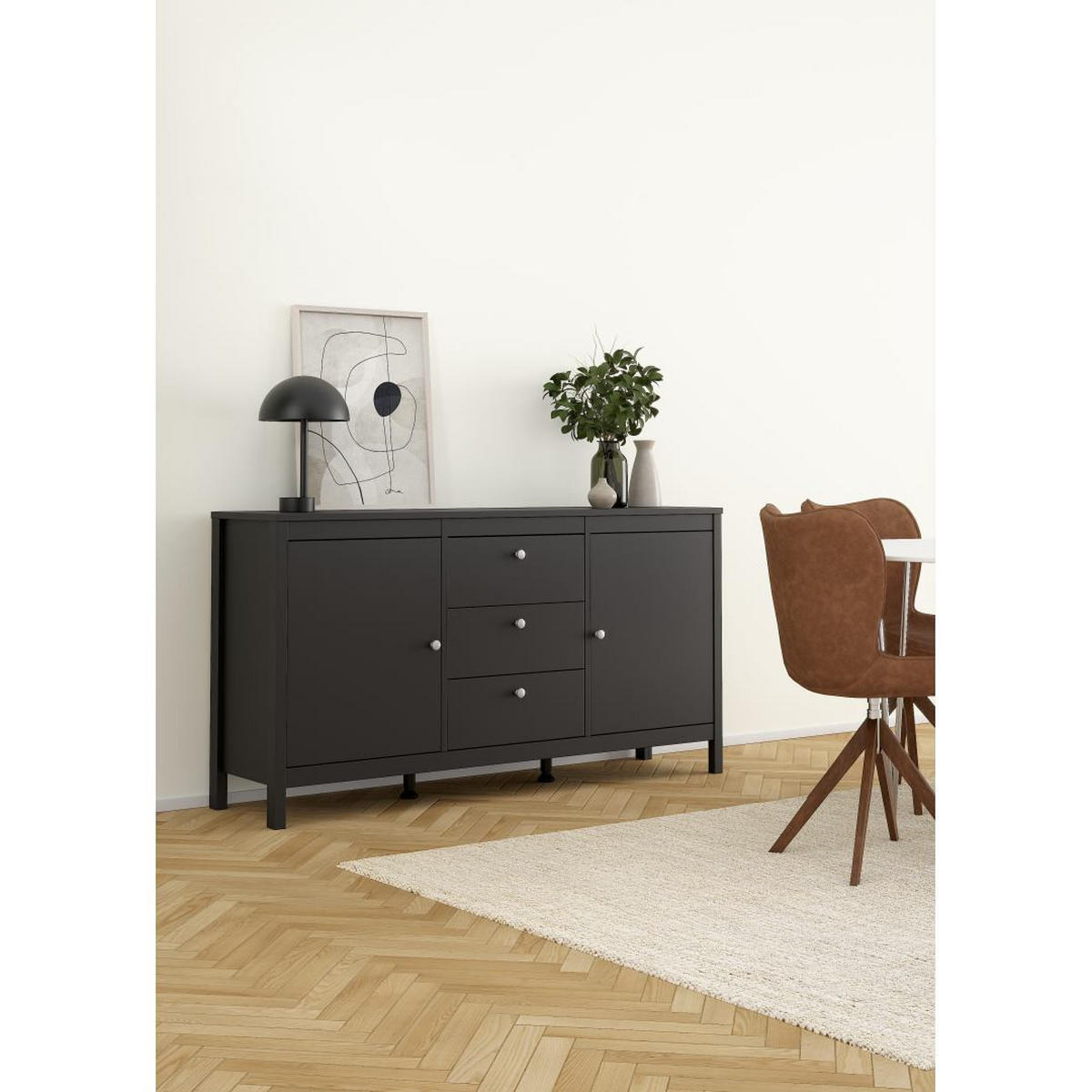 SIDEBOARD, Madrid, Schwarz, Melamin., 152 x 39 x 80 cm - Schwarz, Holzwerkstoff (152/80/39cm) - ebuy24
