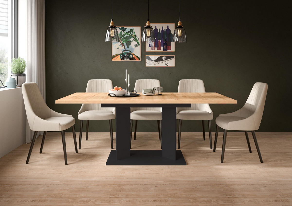 ESSTISCH GUSTAV (B/H/T: ca. 190/76/90 cm) in schwarz/Artisan Eiche Nachbildung - Schwarz, Holzwerkstoff (90/190/76cm)