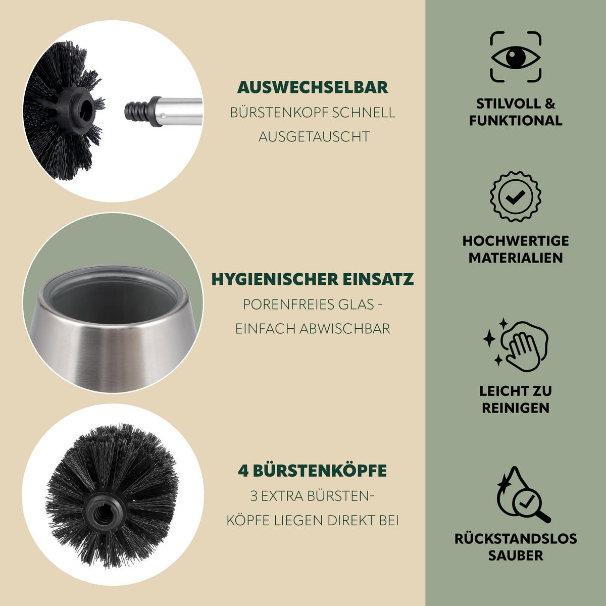 WC-GARNITUR FOSSA, Edelstahl - Edelstahlfarben, Metall (12/37/12cm) - bremermann
