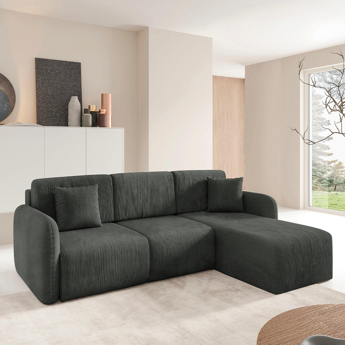 ECKSOFA Dora 3 Sitzplätze Dunkelgrau - Grau, Holz (245/185cm) - Petits-meubles