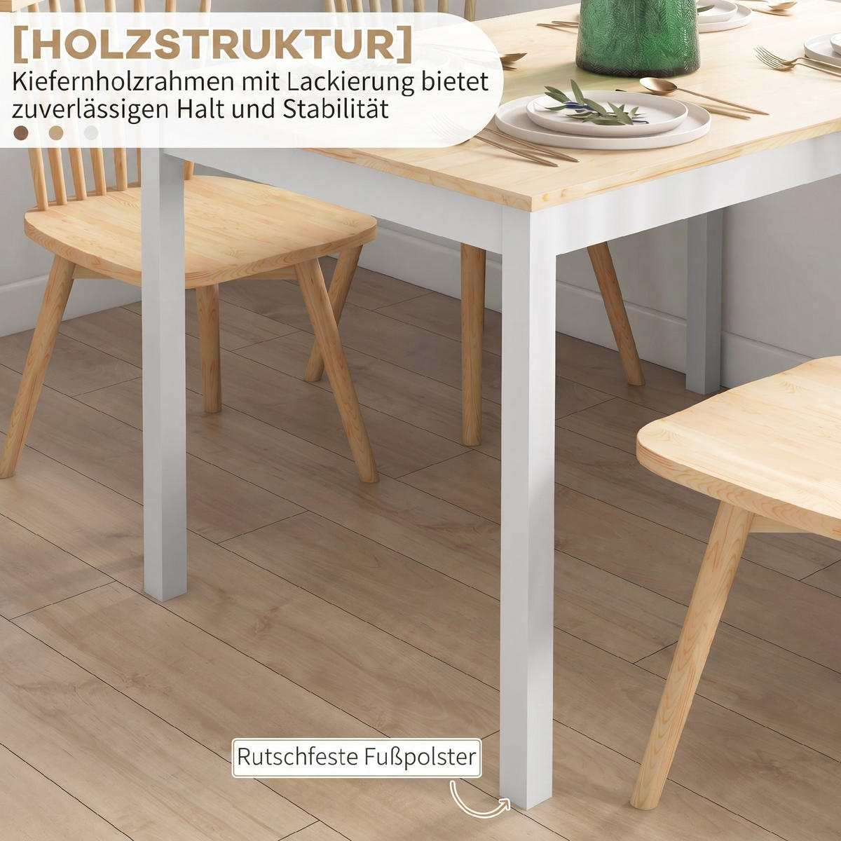 ESSTISCH Kiefernholz Natur - Weiß/Naturfarben, Holz (120/75/75cm) - HOMCOM