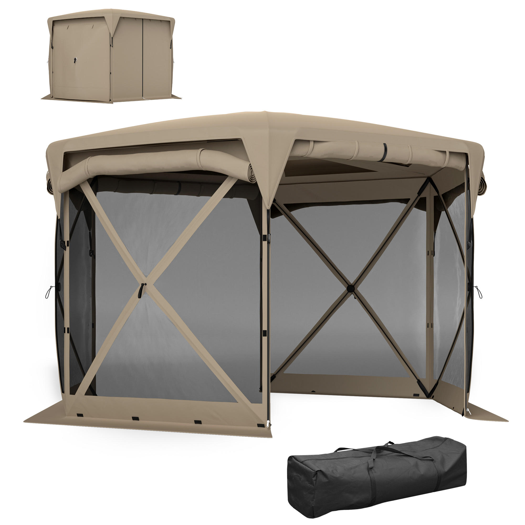 PAVILLON sechseckig ca. 3,5x 3 m - Beige, Kunststoff (300/210/345cm) - Outsunny