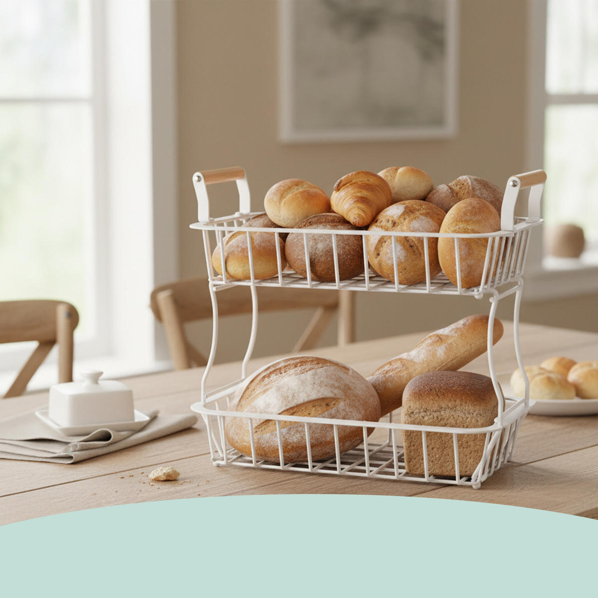 OBSTKORB - Weiß, Holz/Metall (34cm) - Relaxdays