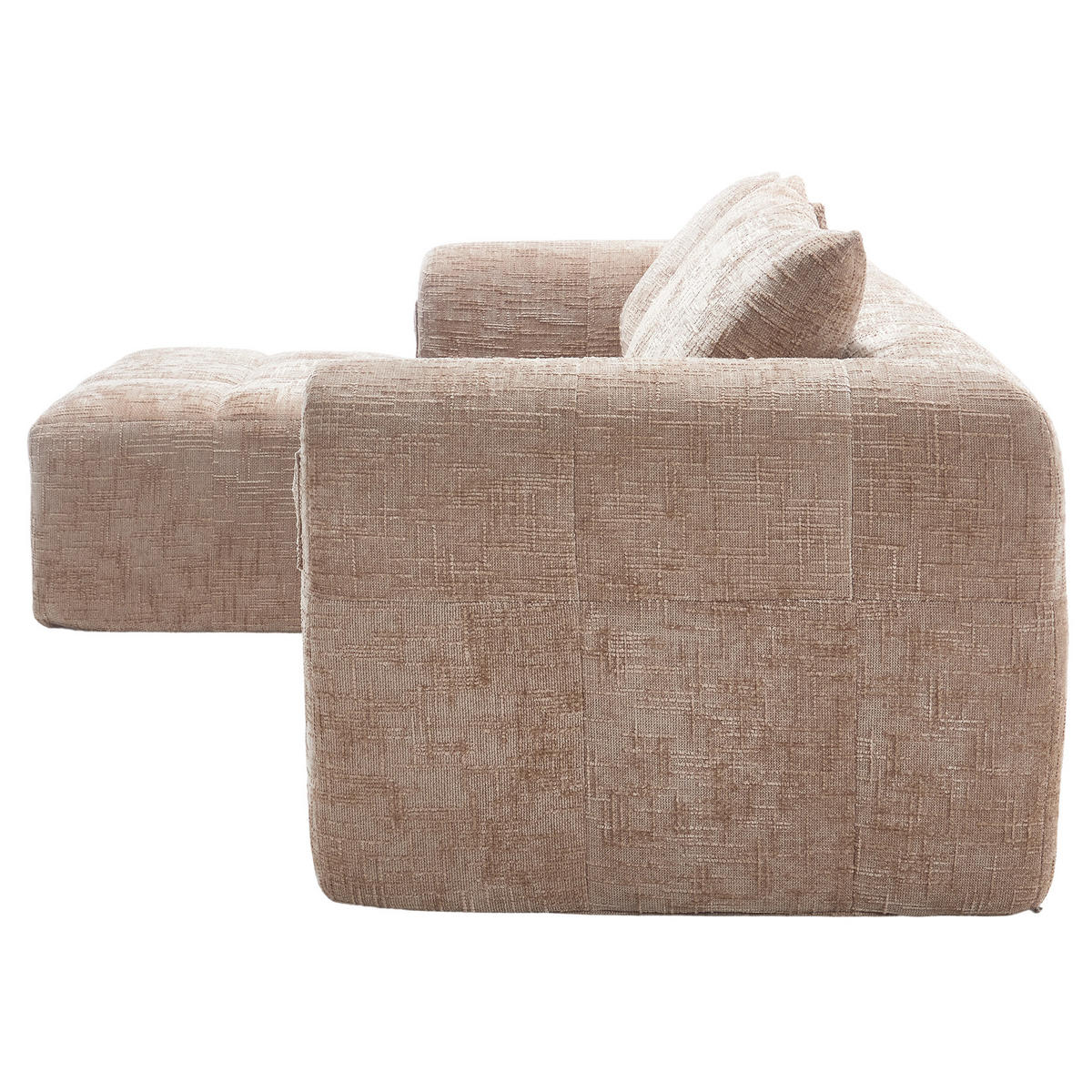 ECKSOFA L-Form 3-Sitzer mit Chaiselongue und Armlehnen Chenille khaki 250/158/60 cm - Naturfarben, Textil (250/158cm) - OKWISH