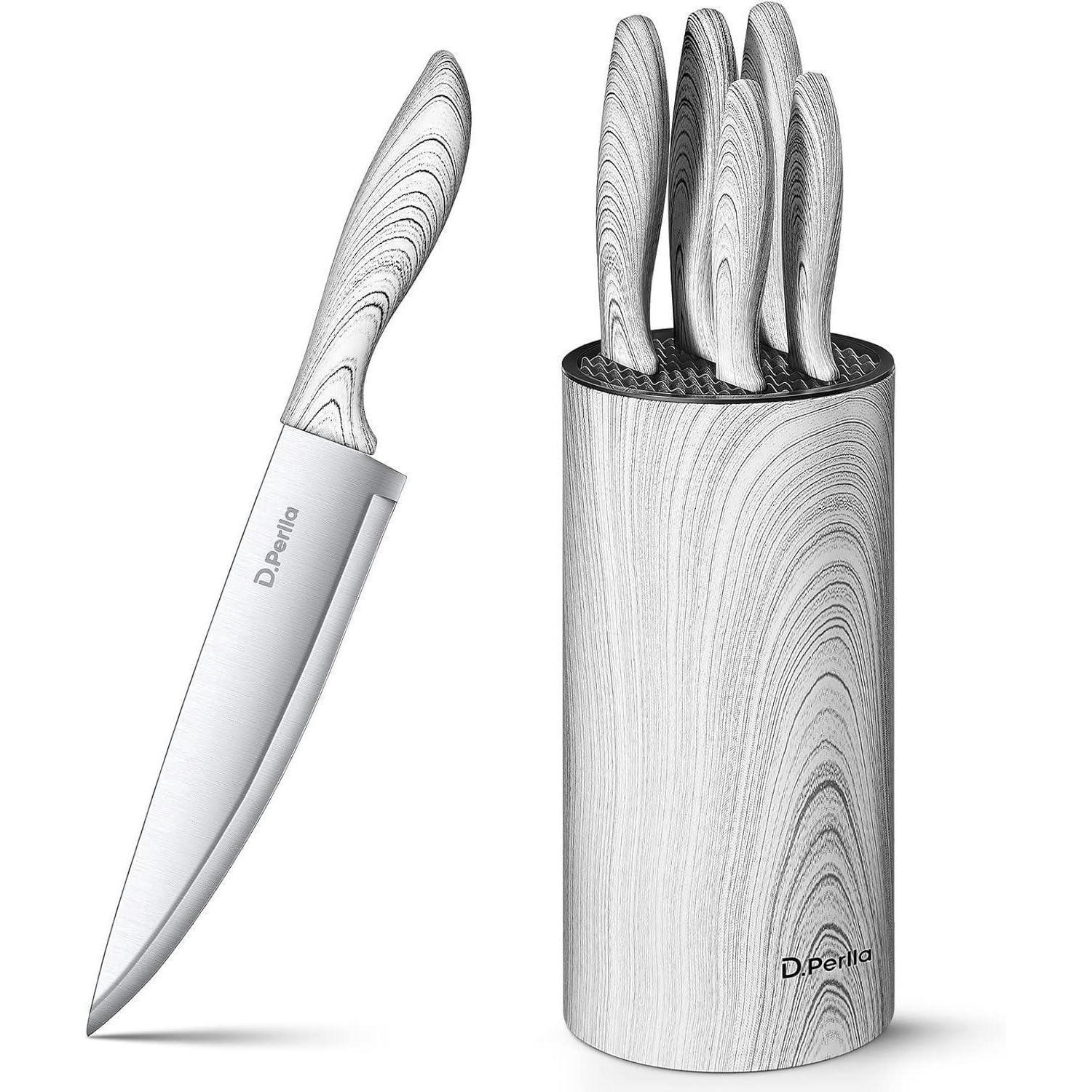 KÜCHENMESSER-SET 6-teilig Edelstahl mit Messerblock abnehmbar weiß - Silberfarben, Metall