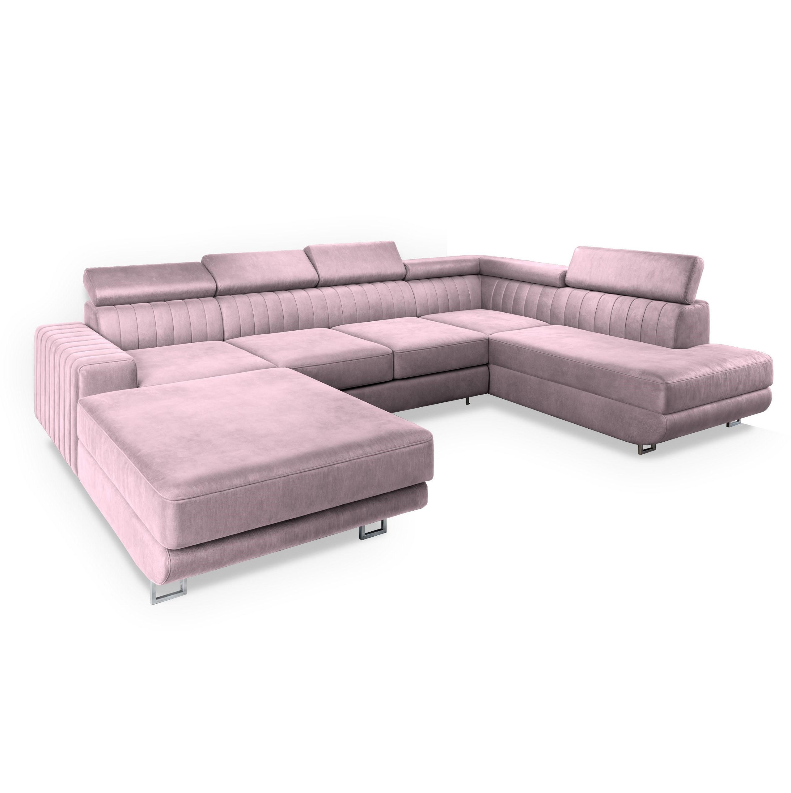 WOHNLANDSCHAFT SIENA R-S Lila Velours-Stoff mit Schlaffunktion - Lila, Holz (335/89/190cm) - MASSENO
