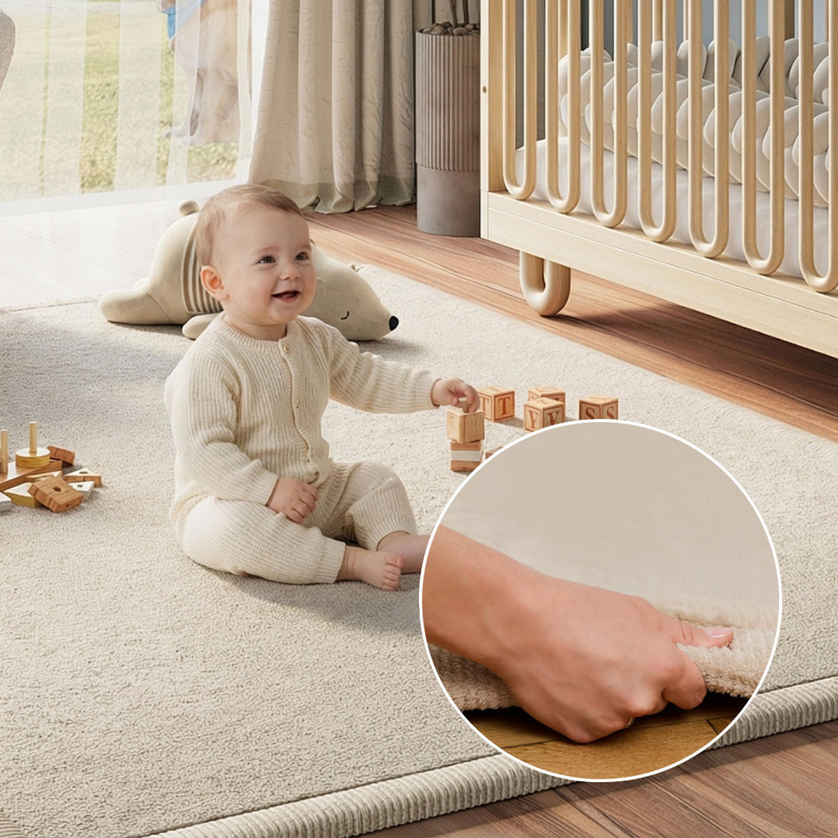 KINDERTEPPICH FLUFFIN beige kuschelig waschbar 120/170 cm - Beige, Textil (120/170cm) - Tapiso
