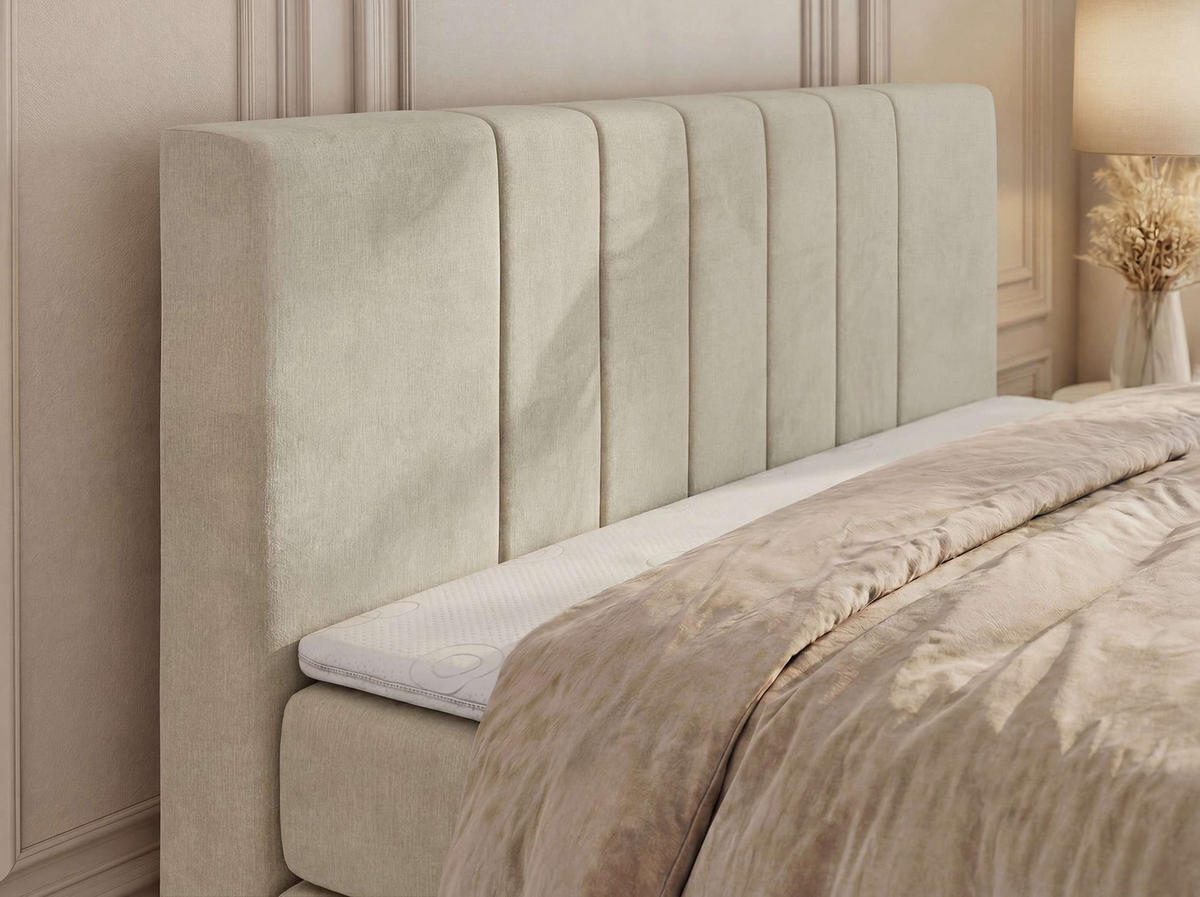 BOXSPRINGBETT INERO DUO KING 180/200 - Beige Velvet - Topper T25 - H3 - Beige/Schwarz, Kunststoff/Textil (180/200cm) - MKS