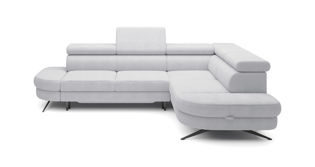 ECKSOFA OTIS L-förm, Schlaffunktion, verstellbare Kopfstützen, in AURORA-Stoff, lose Rückenkissen, freistehend, RECHTS 276x218x97 cm Stainless colour - Edelstahlfarben, Holz/Textil (276/218cm) - DomoHome