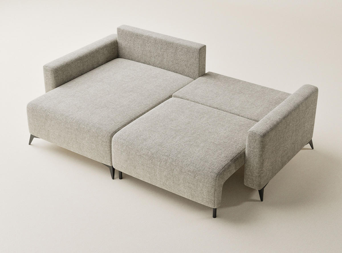 ECKSOFA MIT SCHLAFFUNKTION Leon Beige Chenille-Stoff - Beige/Schwarz, Holz/Holzwerkstoff (148/239cm) - Maison de Reve