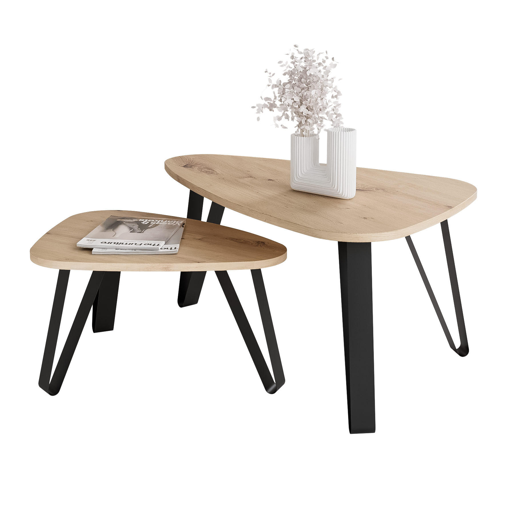 SATZTISCH NOA Stahlgestell, Freiform, Schwarz / Artisan-Eiche - Schwarz/Eiche Artisan, Holzwerkstoff (94/60/42cm) - Idohome