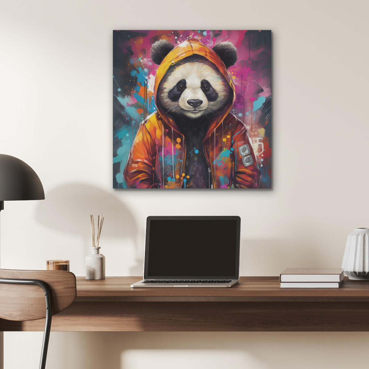 AKUSTIKBILD Panda - Jacke - Graffiti - Orange Wandbilder 60x60 cm - Orange, Kunststoff (60/60/0.9cm) - MuchoWow