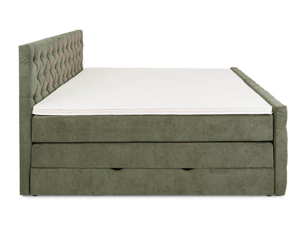 BOXSPRINGBETT London olive 160 /200 cm H3/H4 Samt - Olivgrün, Textil (160/200cm) - wonello