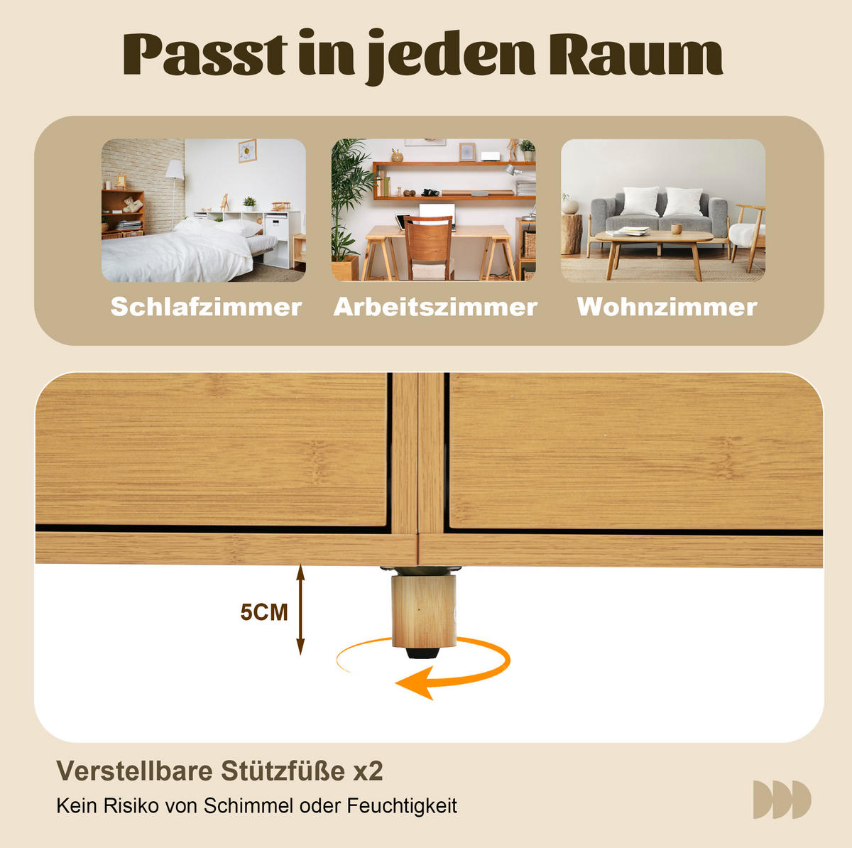SIDEBOARD 160/40/75 cm Eiche aus MDF/Bambus mit 6 Schubladen - Naturfarben, Holzwerkstoff (160/75/40cm) - OKWISH