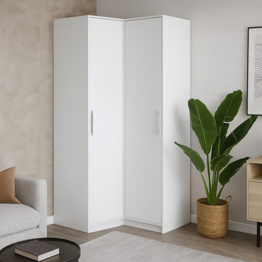 Thumbnail - Beautysofa Eckschrank, Weiß, Holzwerkstoff, 108.5x200x106.5 cm, Schlafzimmer, Kleiderschränke, Eckschränke