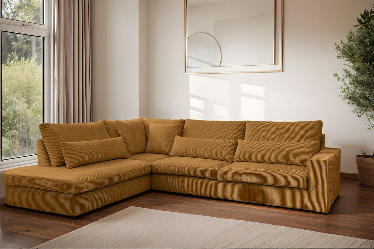 ECKSOFA L-Form SVEN Stoff Poso Senffarbe Links - Currygelb, Textil (315/245cm) - Kaiser Möbel