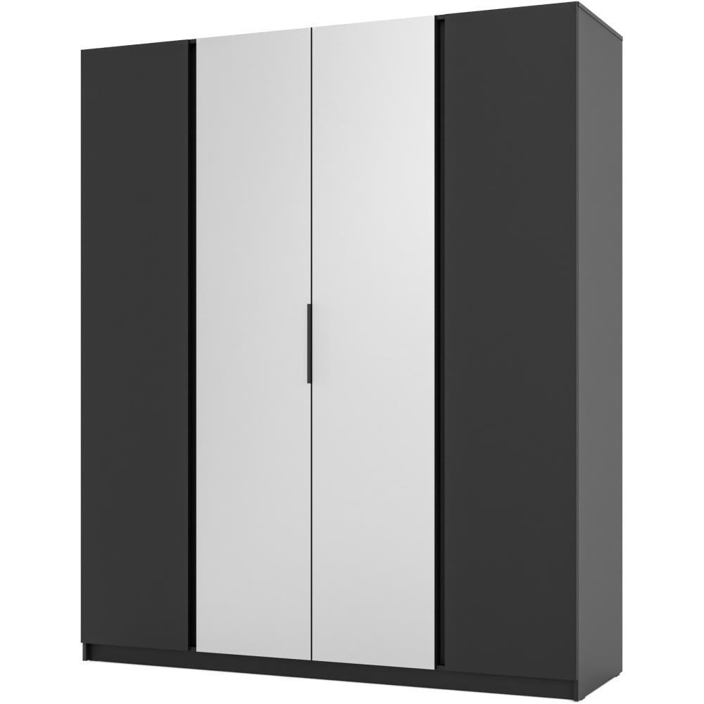 DREHTÜRENSCHRANK Kaya 200/62/239 4-Türig mit zwei Spiegel - Schwarz, Holzwerkstoff (200/239/62cm) - Beautysofa