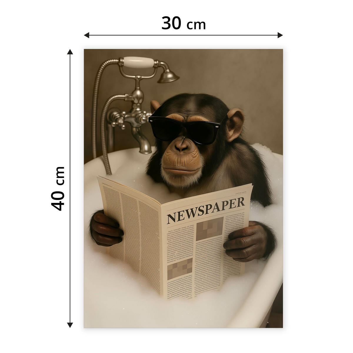 POSTER für Badezimmer WC SCHIMPANSE in Badewanne Affe mit Zeitung Abstraktion 30x40cm - Beige/Schwarz, Papier (30/40/40cm) - Muralo