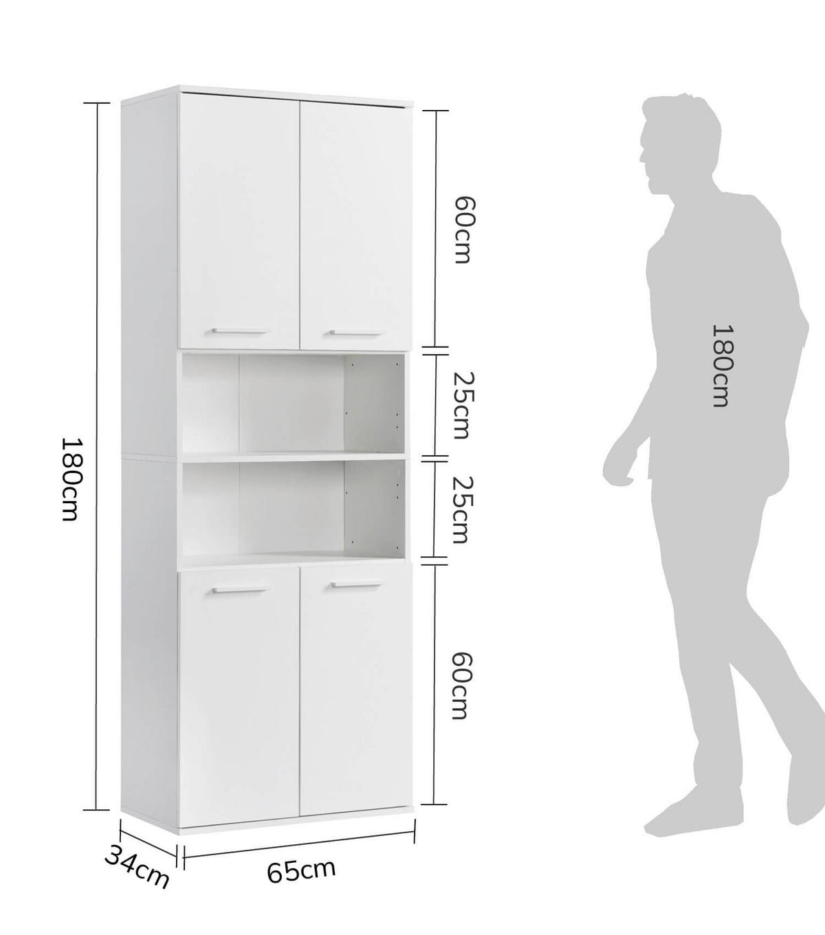 BAD HOCHSCHRANK Der Kapitän - Weiß, Holzwerkstoff (65/180/34cm) - Mokebo