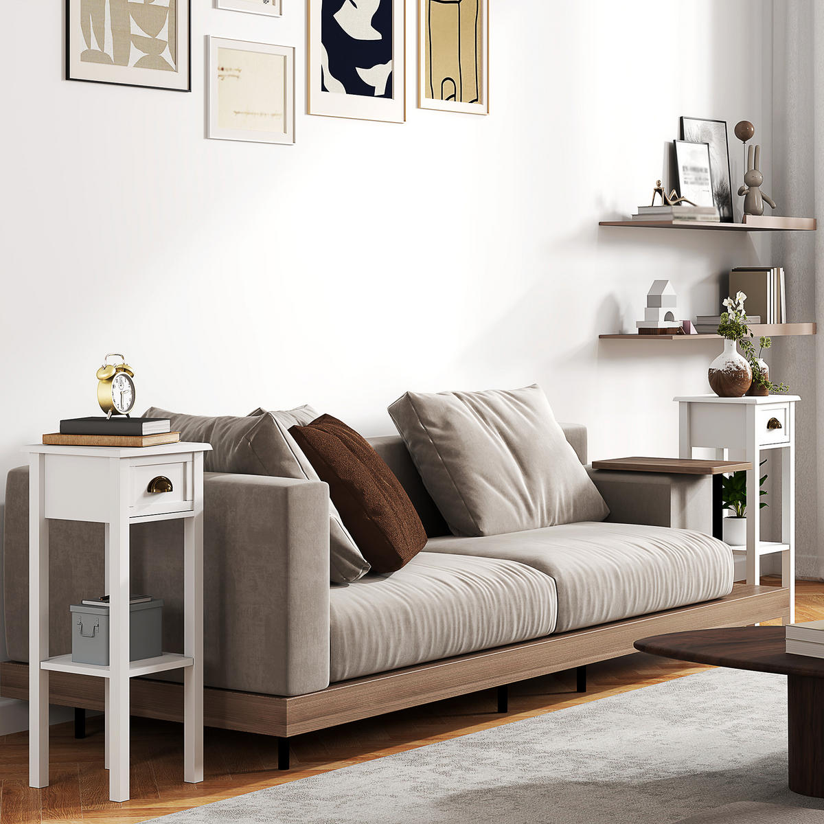 BEISTELLTISCH DE-15838 2er-Set mit Schublade Weiß - Weiß, Holzwerkstoff (30/30/75cm) - ComfortXL