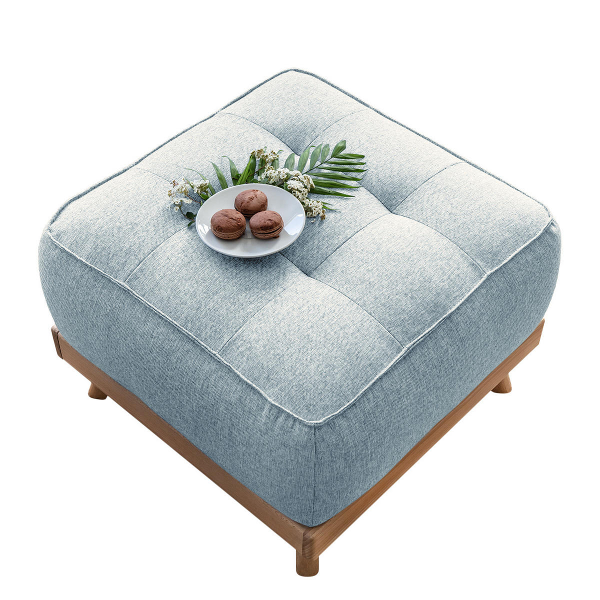 POLSTERHOCKER - Webstoff - Blau/Buchefarben, Buchenholz/Textil (60/42/60cm) - home24