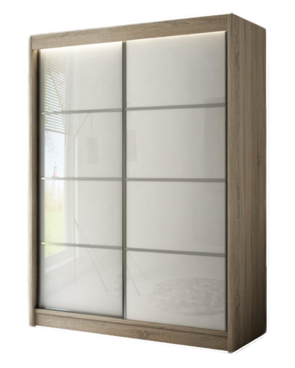 SCHRANK Sonoma Eiche PEAK+SZPROSY Schiebetür Weiß Lacobel 150 cm - Weiß/Sonoma Eiche, Holzwerkstoff (150/215/61cm) - Sepro Meble