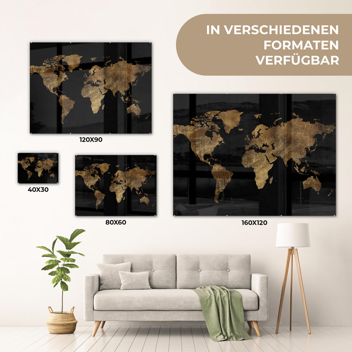 OBRAZ NA AKRYLOVOM SKLE Mapa sveta - Zlato - Luxus - Zem - Čierna 80x60 cm - zlatá, sklo (80/60cm) - MuchoWow