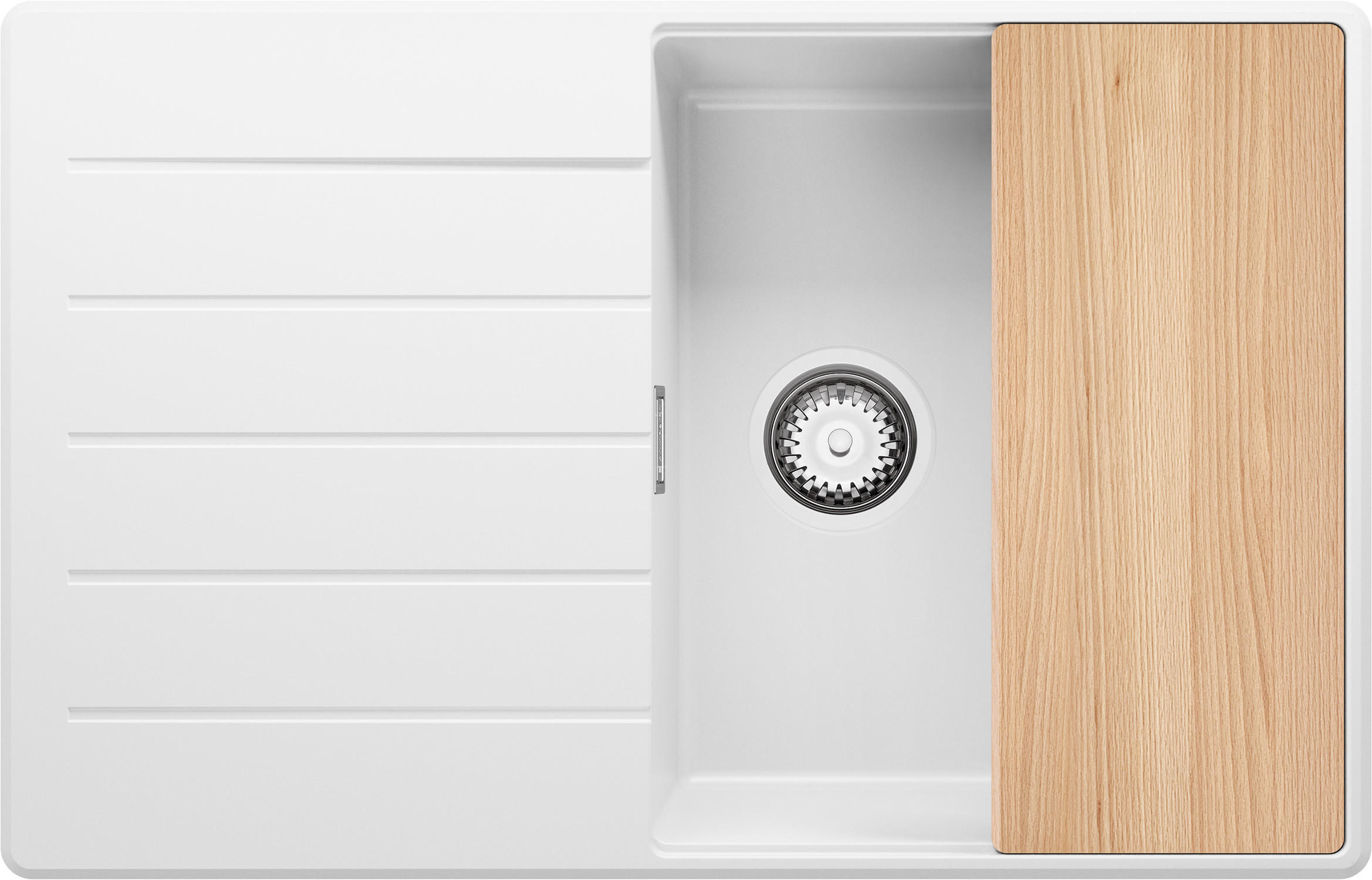 SPÜLBECKEN Kopenhagen, 2-er set Weiß 78/50 cm 1 Becken + Ablauf-Set + Schneidebrett ab 50er Unterschrank - Chromfarben/Beige, Kunststoff (78/20/50cm) - Primagran