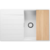 SPÜLBECKEN Kopenhagen, 2-er set Weiß 78/50 cm 1 Becken + Ablauf-Set + Schneidebrett ab 50er Unterschrank - Chromfarben/Beige, Kunststoff (78/20/50cm) - Primagran