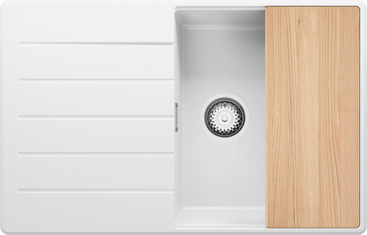 SPÜLBECKEN Kopenhagen, 2-er set Weiß 78/50 cm 1 Becken + Ablauf-Set + Schneidebrett ab 50er Unterschrank - Chromfarben/Beige, Kunststoff (78/20/50cm) - Primagran