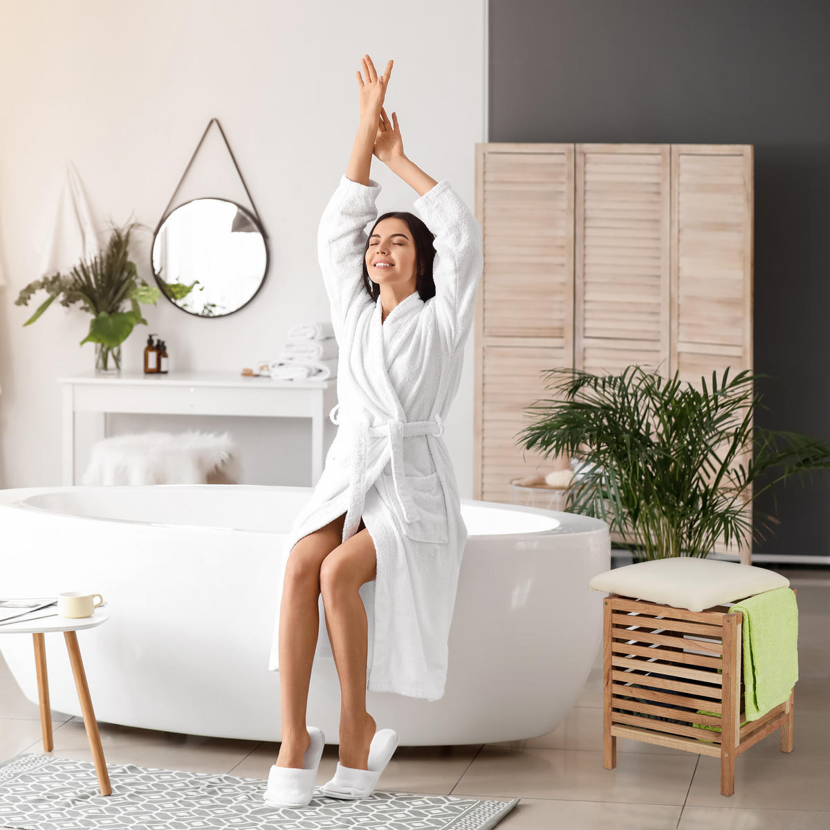 WÄSCHEKORB - Hellbraun, Holz/Textil (39/51/39cm) - Relaxdays
