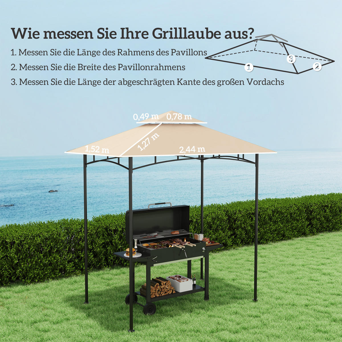 ERSATZDACH für Grillpavillon 1,5 m x 2,4 m - Beige, Kunststoff (152/1/244cm) - Outsunny