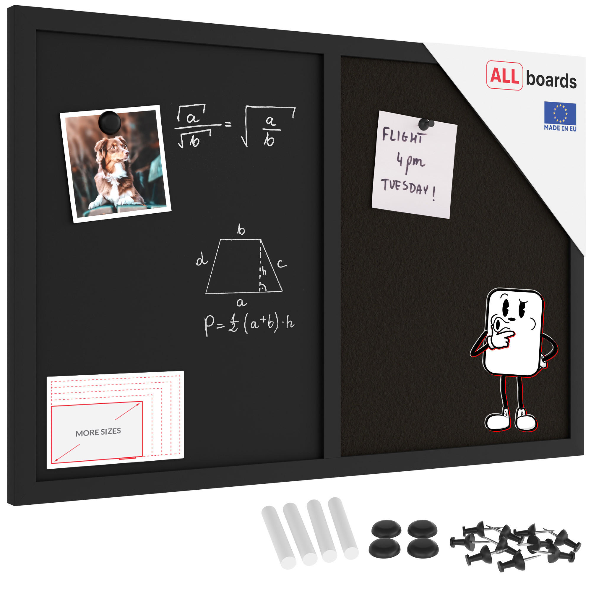 KOMBITAFEL Kork/schwarz magnetisch 60x40 Holzrahmen schwarz lackiert - Schwarz, Holz (60/40/0.6cm) - ALLboards