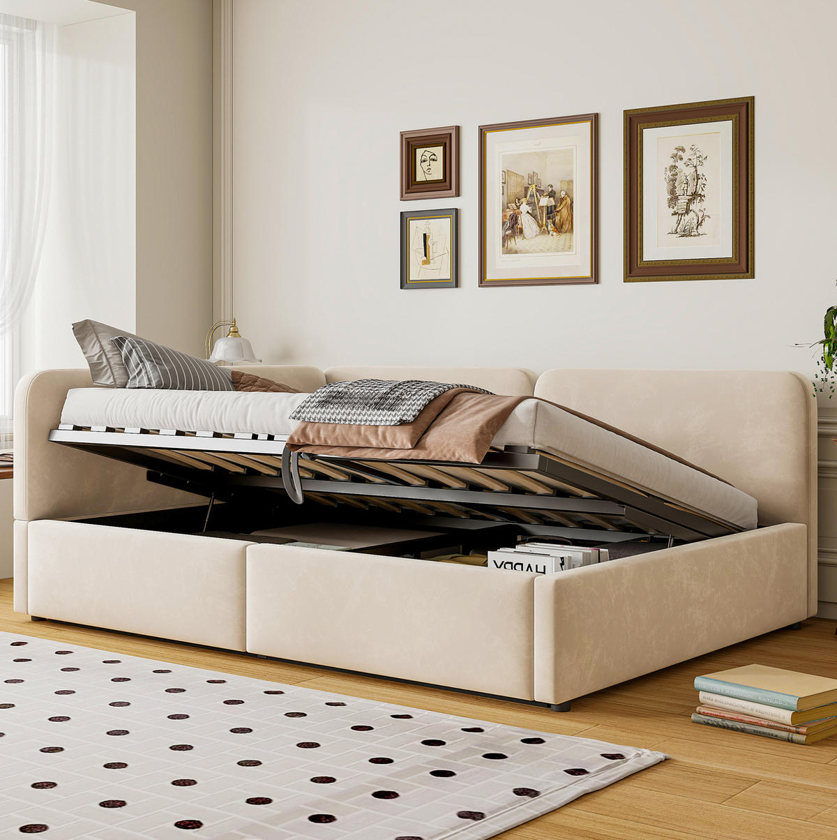 POLSTERBETT 140/200 cm aus Stoff mit hydraulischem Stauraum Beige - Beige, Textil (140/200cm) - Modenvie