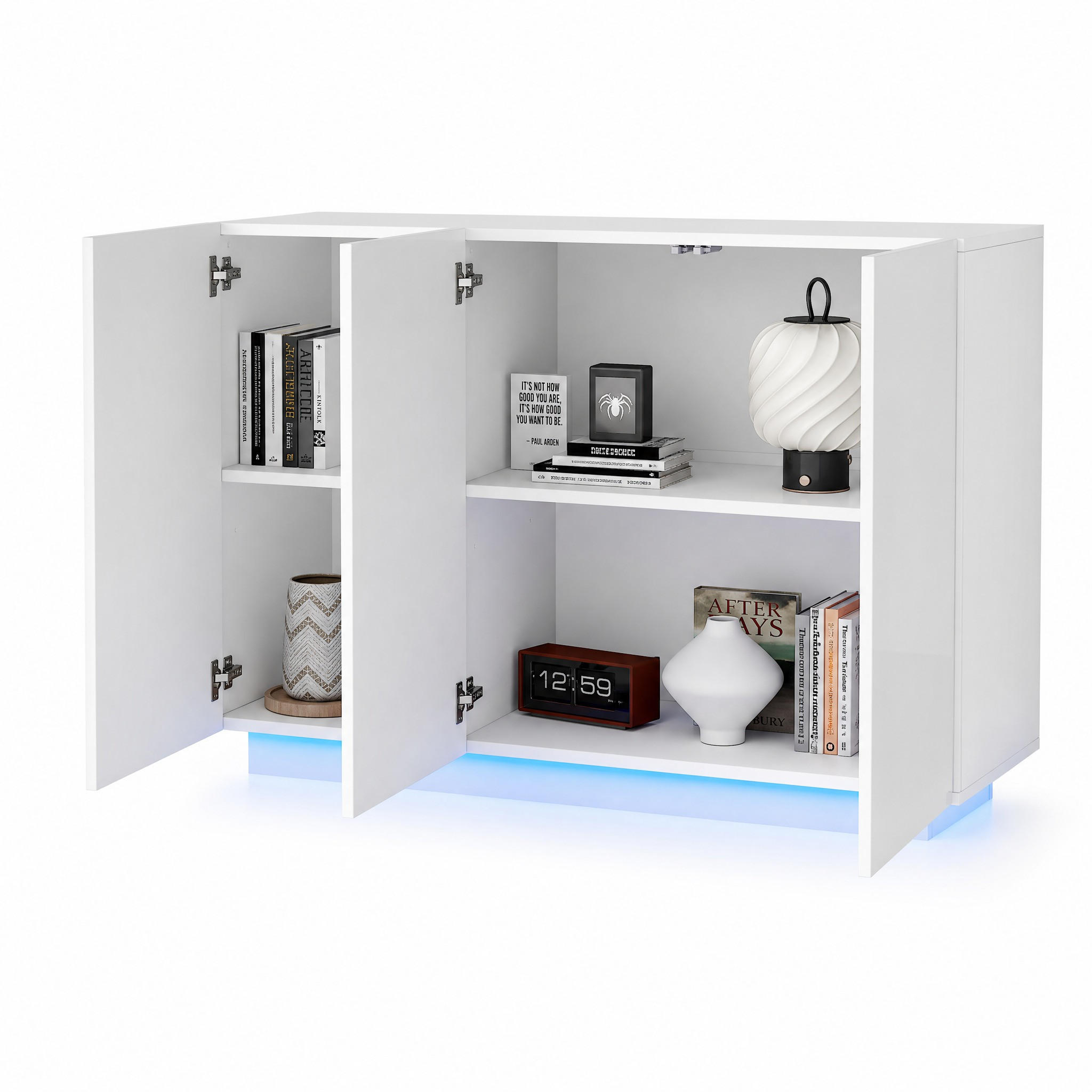 SIDEBOARD i vit med 3 lådor och LED-ljus för matrum & vardagsrum, B120/D40/H75cm - Vit, Träbaserade material (120/75/40cm) - STILVORA
