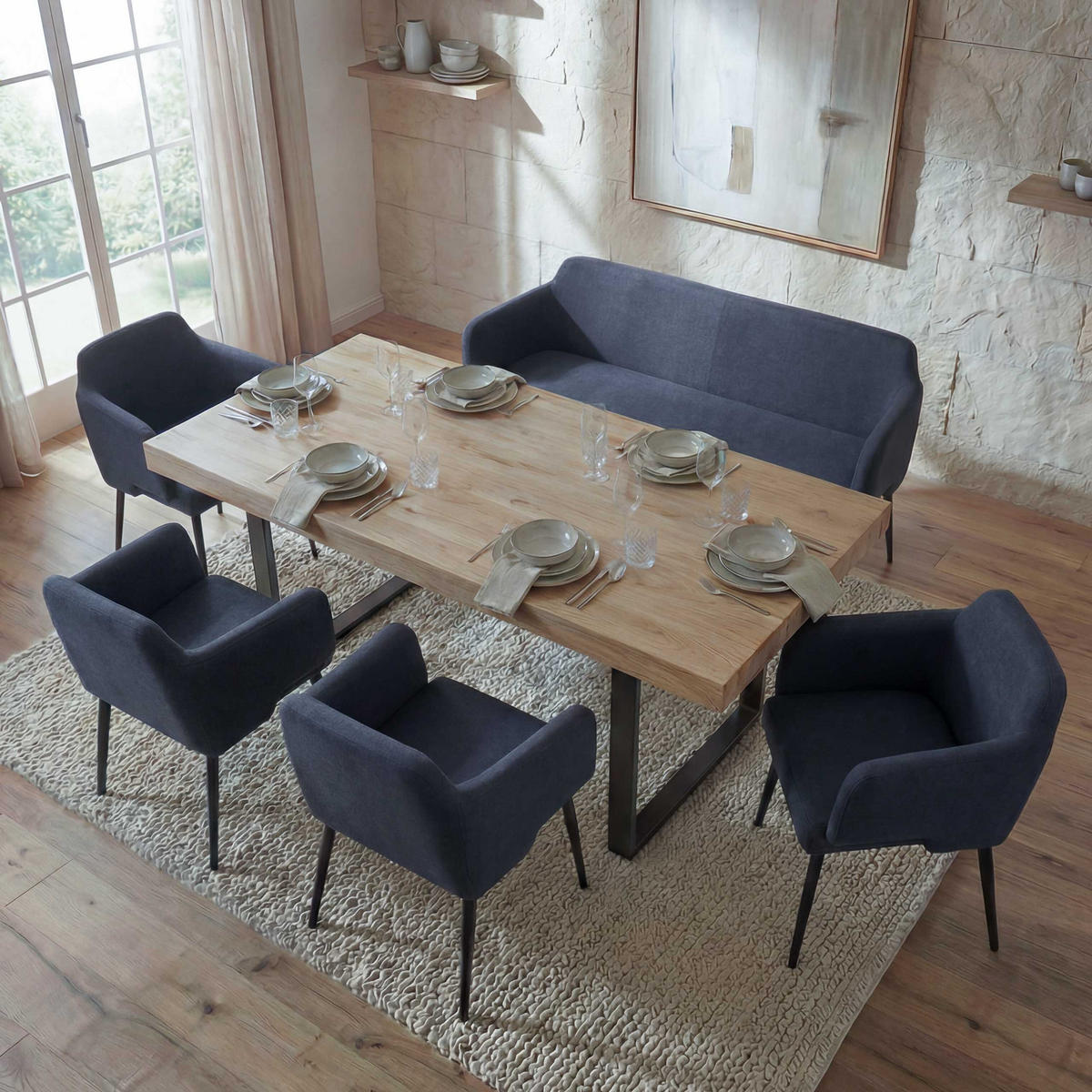 ESSZIMMER-SET Anthrazit 5er-Set - Anthrazit, Textil (133/77/56cm) - MCW