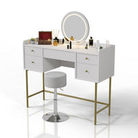 SCHMINKTISCH Samira weiß/gold mit Touch-LED-Spiegel und Hocker Tonia - Weiß, Holz (115/137/40cm) - Juskys