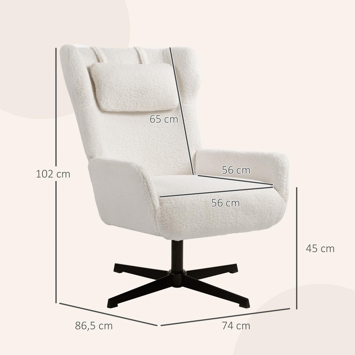 SESSEL Polyester Metall Cremeweiß - Weiß, Metall (74/102/86.5cm) - HOMCOM