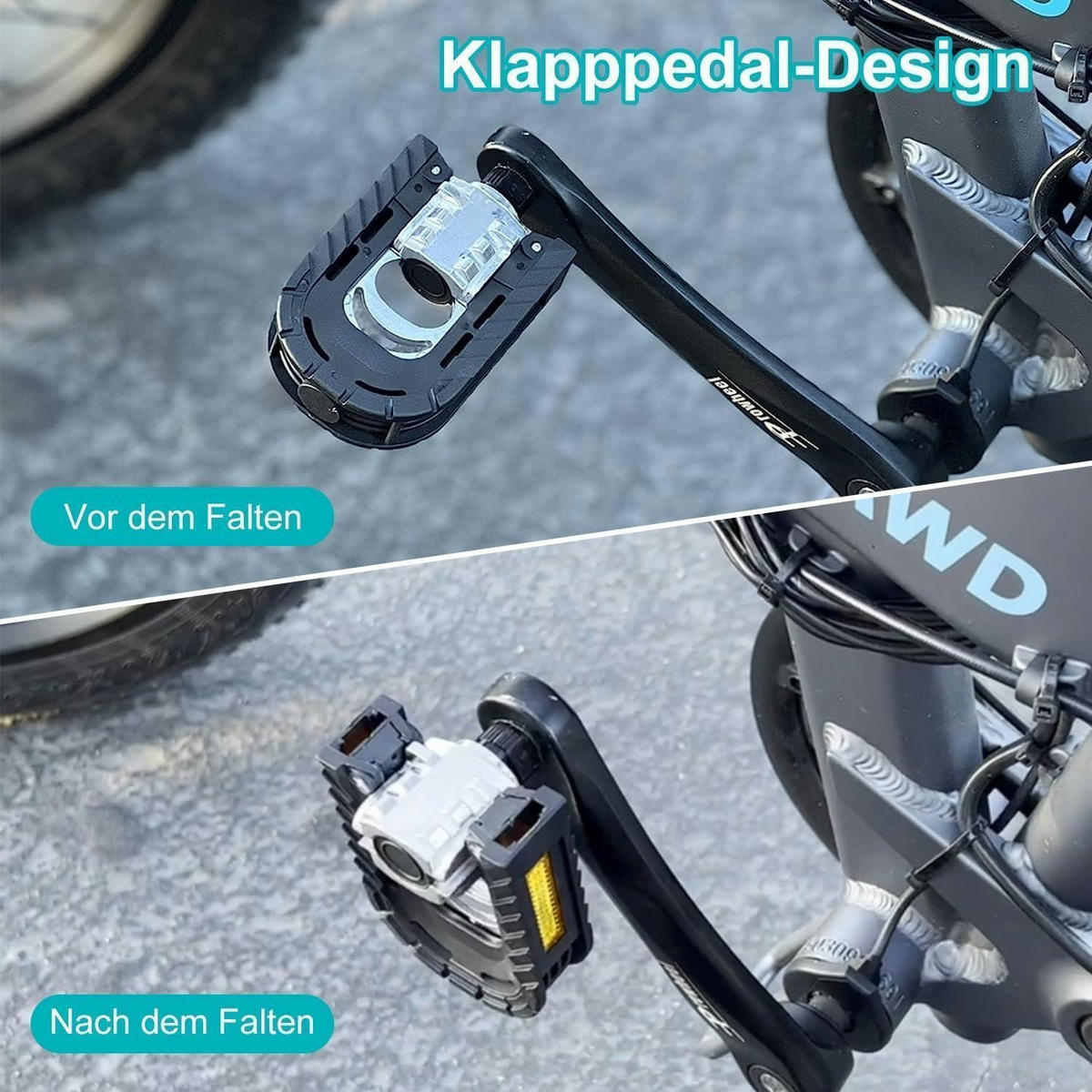 FAHRRADPEDALE Klapppedal Alu mit Reflektoren & Anti-Rost - Schwarz, Metall (7/1.5/12.5cm)